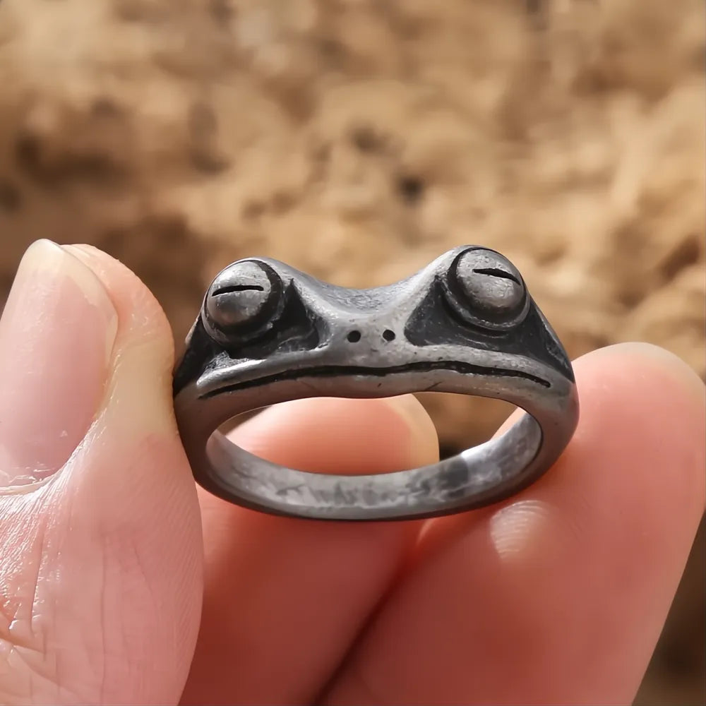 Stainless Steel Punk Hip Hop Frog Ring Korean Style Couple Gift for Men Women