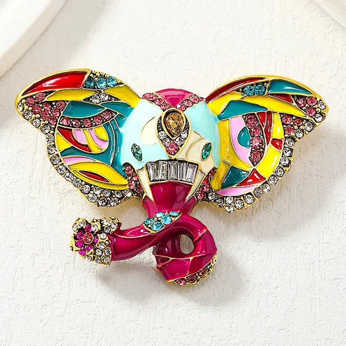 Vintage Colored Elephant Rhinestone Brooch for Women Stylish Accessory