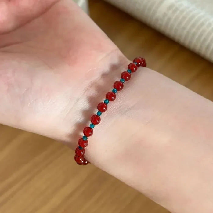 Vintage Red Blue Crystal Beaded Double-Layer Y2K Bracelet for Women Couples Jewelry