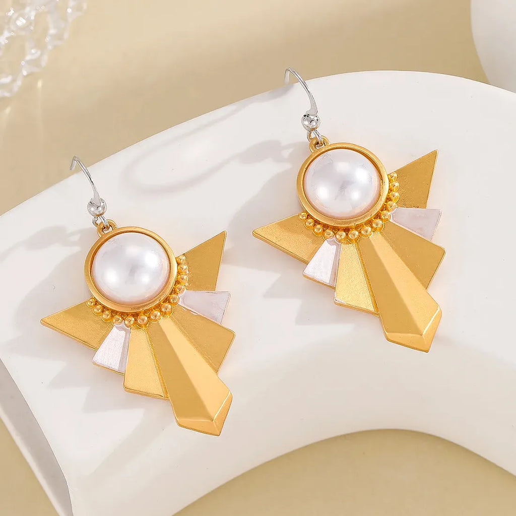 Bohemian Geometric Pendant Earrings with Imitation Pearls Zinc Alloy for Women