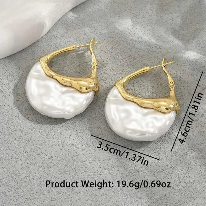 Vintage Semi-Circular Pearl Earrings for Women Gold Metal Wedding Jewelry Gift