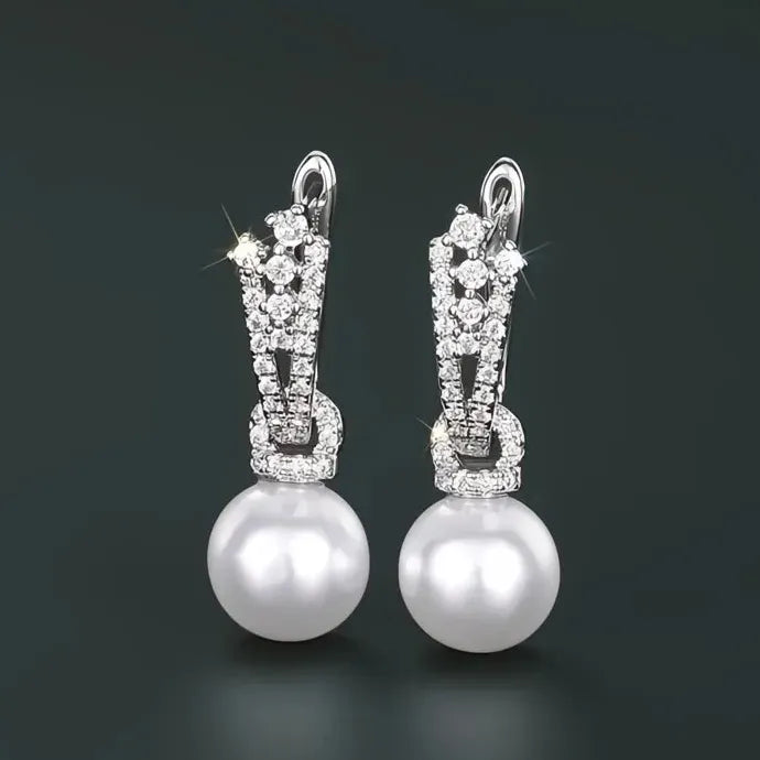 Luxury Imitation Pearl Drop Earrings with Cubic Zirconia Wedding Jewelry