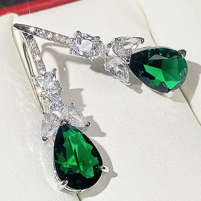Noble Pear Shaped Green Cubic Zirconia Drop Earrings for Women Gift