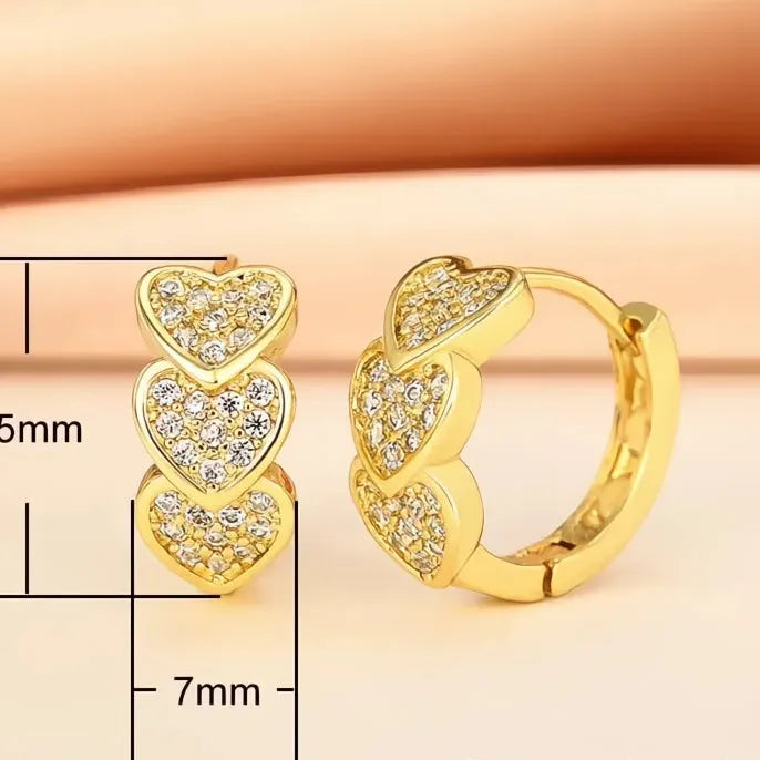 Gold Color Heart Hoop Earrings Women’s Bridal Wedding Dainty CZ Paved Love Jewelry