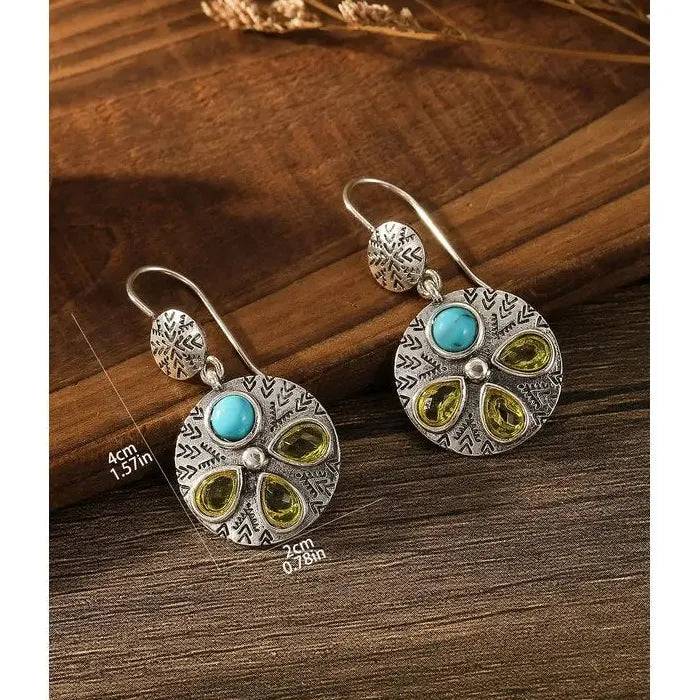Vintage Multicolor Stone Indian Tribal Drop Dangle Earrings for Women
