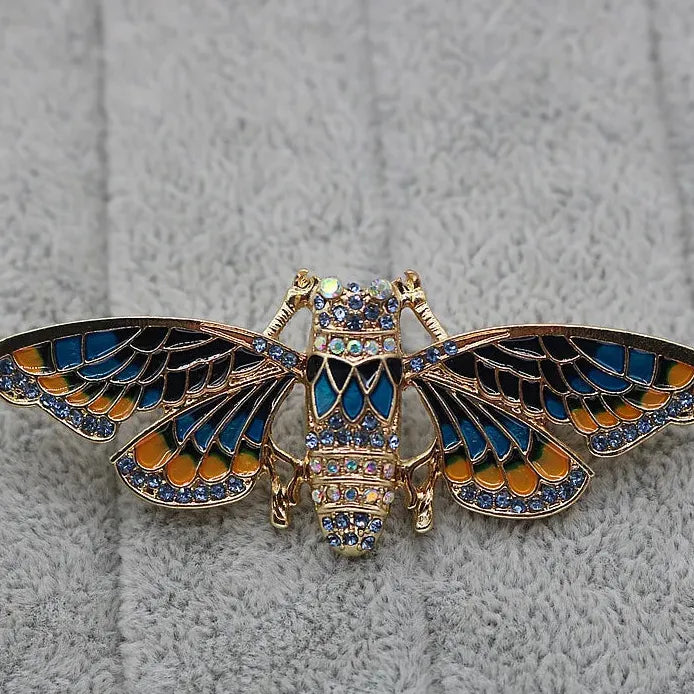 Gold Cicada Wing Brooch for Women Rhinestone Enamel Fashion Accessory