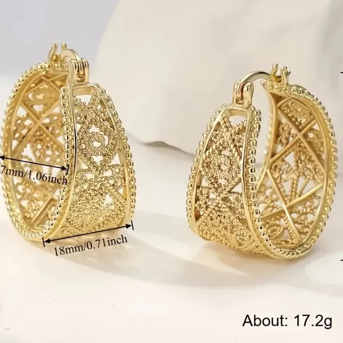 Boho Gold Brass Geometric Filigree Hoop Dangle Earrings Gift for Women