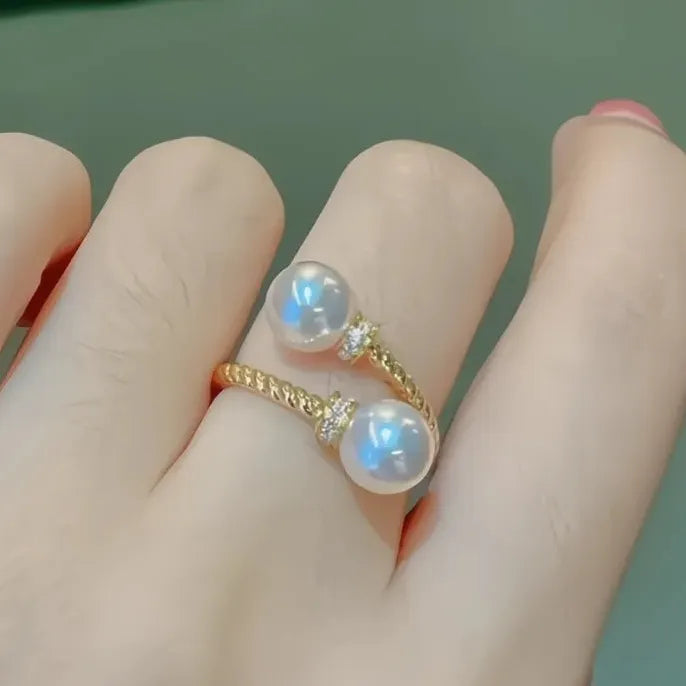 Temperament Double Imitation Pearl Twist Open Ring Gold Color Band Women’s Wedding Fashion Jewelry 2023