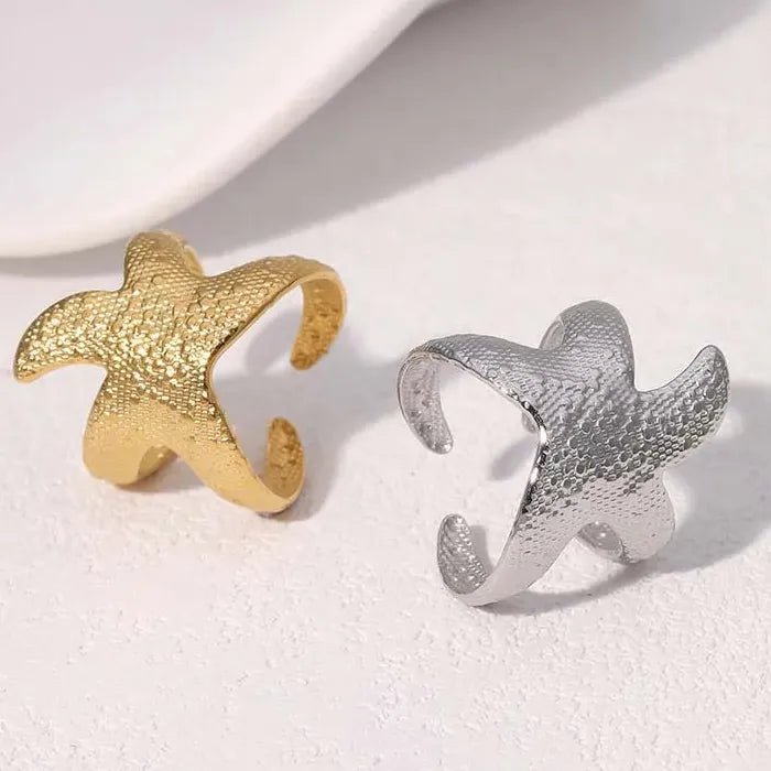 Adjustable Gold Stainless Steel Starfish Ring for Women Beach Jewelry
