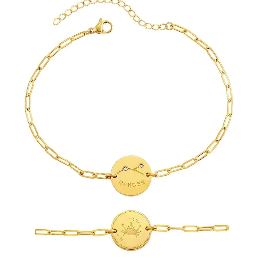 Handmade 12 Zodiac Sign Bracelet Titanium 18k Gold Plated Waterproof Hypoallergenic