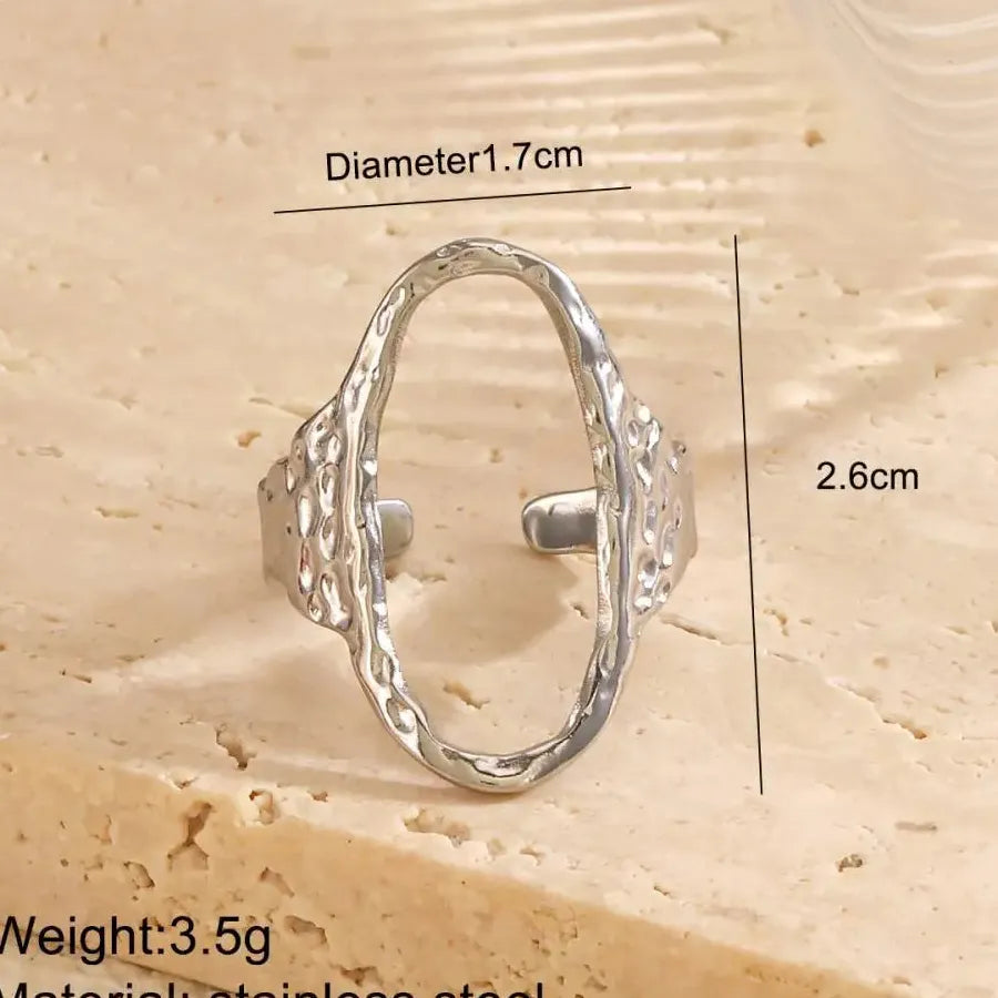 Geometric Oval Open Ring 316L Stainless Steel Punk Jewelry Gift for Men Women