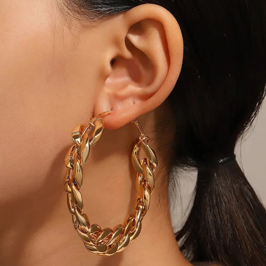 Round Thick Chain Hoop Earrings for Women Big Geometric Statement Jewelry