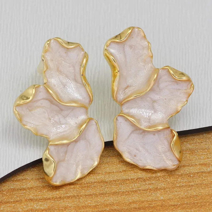 White Enamel Petal Flower Drop Earrings for Women Zinc Alloy Jewelry Gift