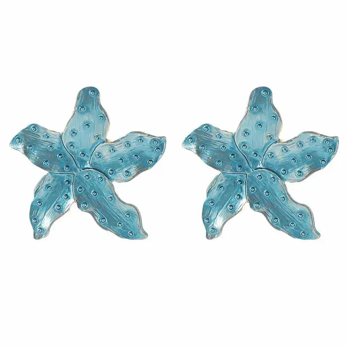 Colorful Exaggerated Flower Drop Earrings Zinc Alloy Petal Starfish Gift