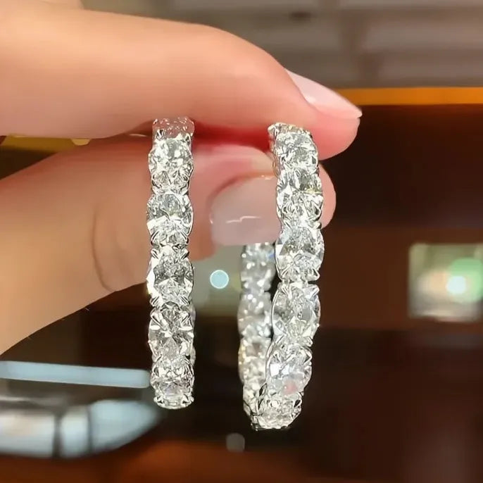 Big Circle Copper Alloy Hoop Earrings with Cubic Zirconia Luxury Jewelry