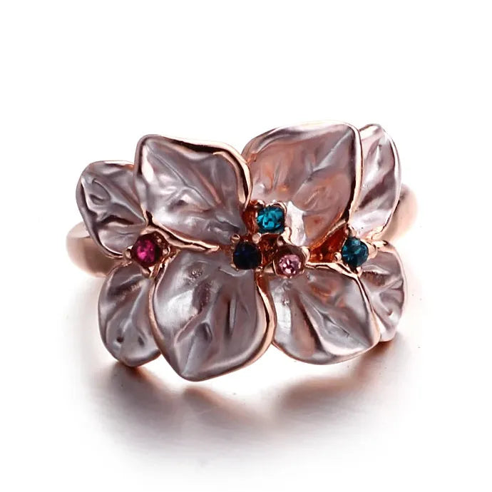 Creative Women's Glass Rings Zinc Alloy Flower Design Wedding Engagement Jewelry