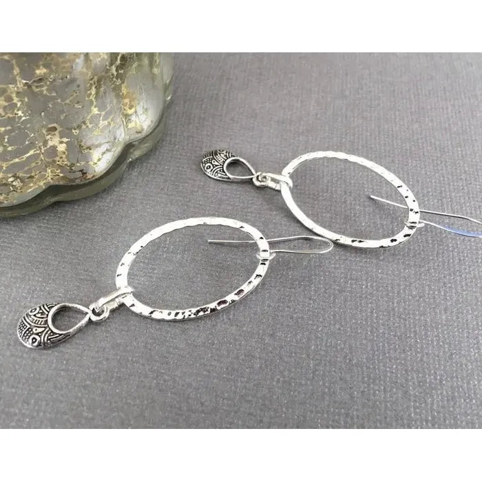 Retro Silver Oval Drop Earrings Zinc Alloy Classic Jewelry for Women Gifts