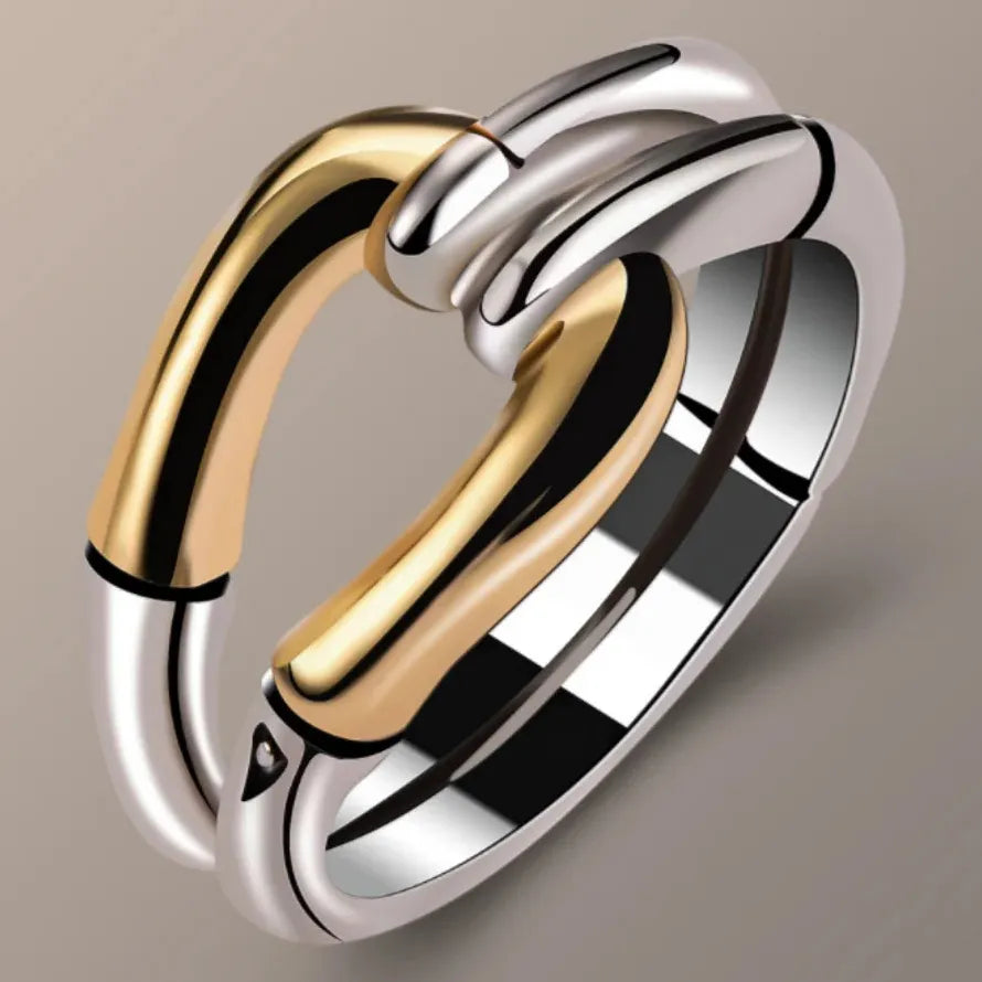 Delicate Two-Color Electroplating Geometry Ring for Women Wedding Engagement Jewelry Zinc Alloy