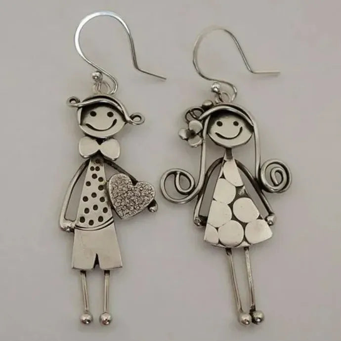 Creative Retro Minimalist Couple Character Zinc Alloy Metal Pendant Earrings for Women