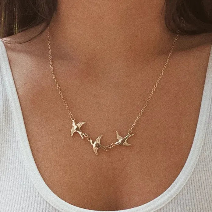 Creative Metal Flying Bird Double Layer Choker Necklace for Men Women Jewelry