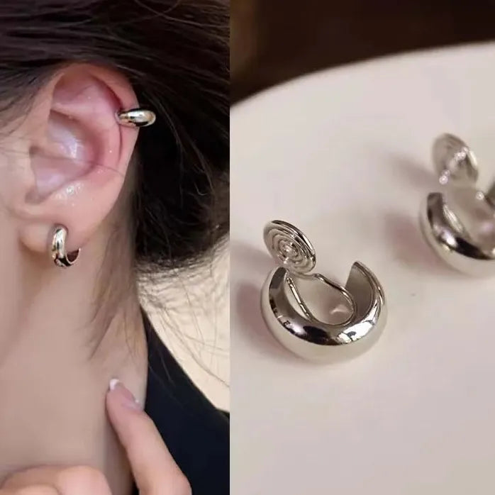 Irregular Geometric Copper Clip-On Wide Plate No-Piercing Earrings Stylish