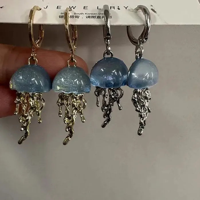 Blue Jellyfish Ocean Pendant Drop Earrings for Women Girls Jewelry Gift