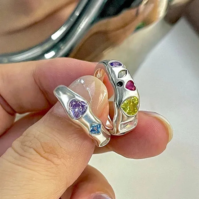 2026 Adjustable Heart-Shaped Colorful Zircon Ring for Women Jewelry