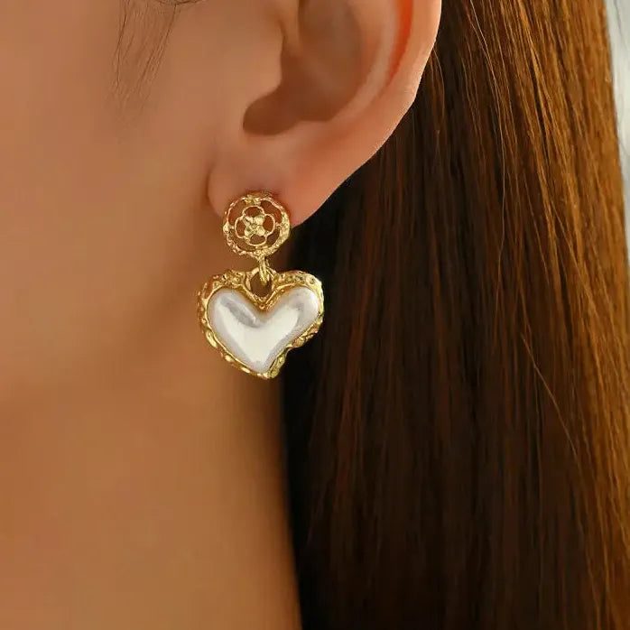 Geometric Heart Shaped Imitation Pearl Drop Earrings Vintage Boho Jewelry