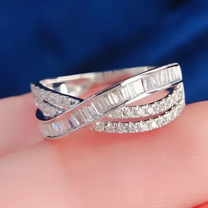 Silver Cubic Zirconia Geometric Wedding Ring for Women Bridal Jewelry
