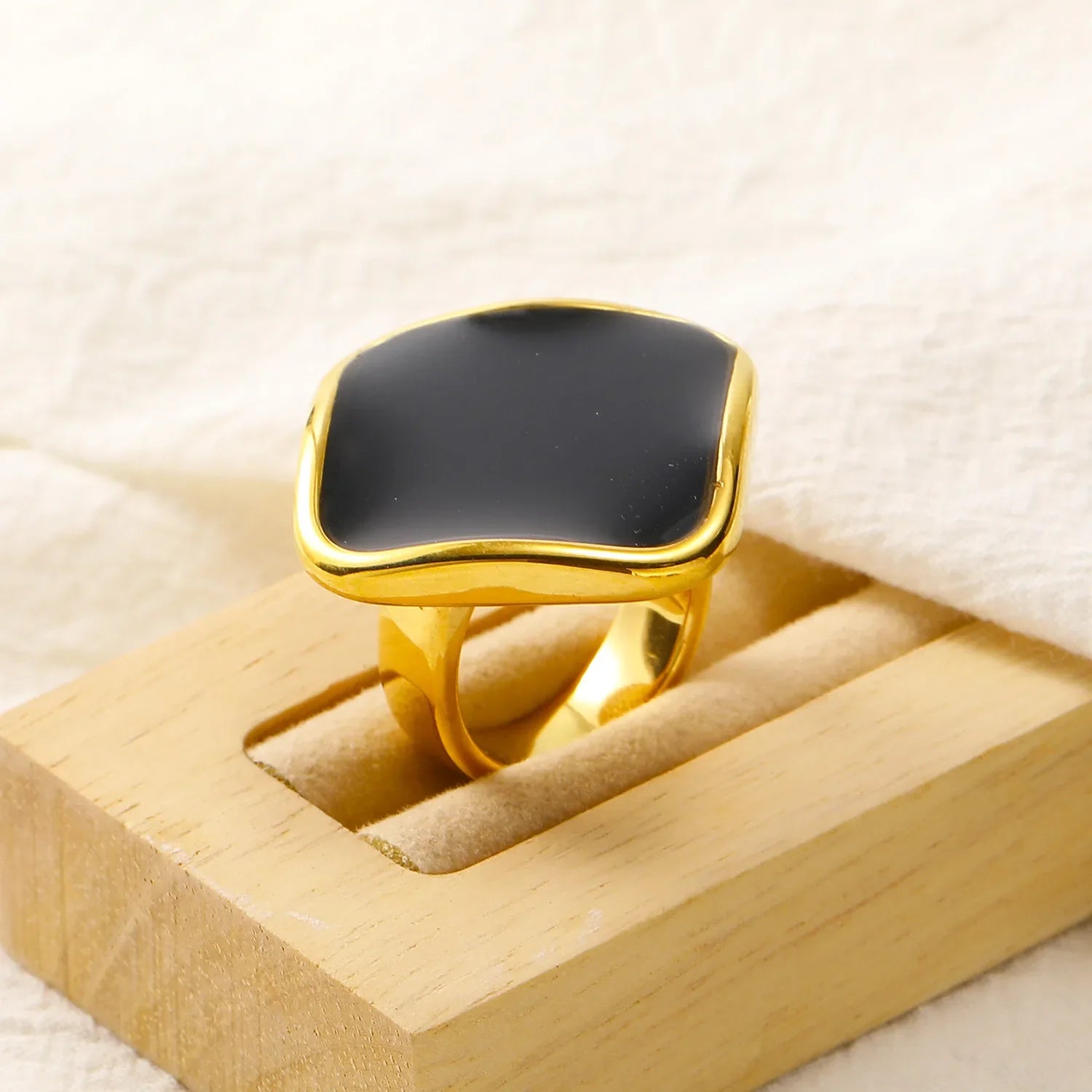 Oversize Natural Abalone Shell Ring for Women 18K Gold Plated Stainless Steel