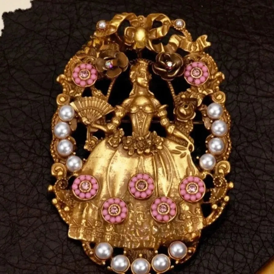 Antique Luxury Openwork Fan Brooch Elegant Princess Gift