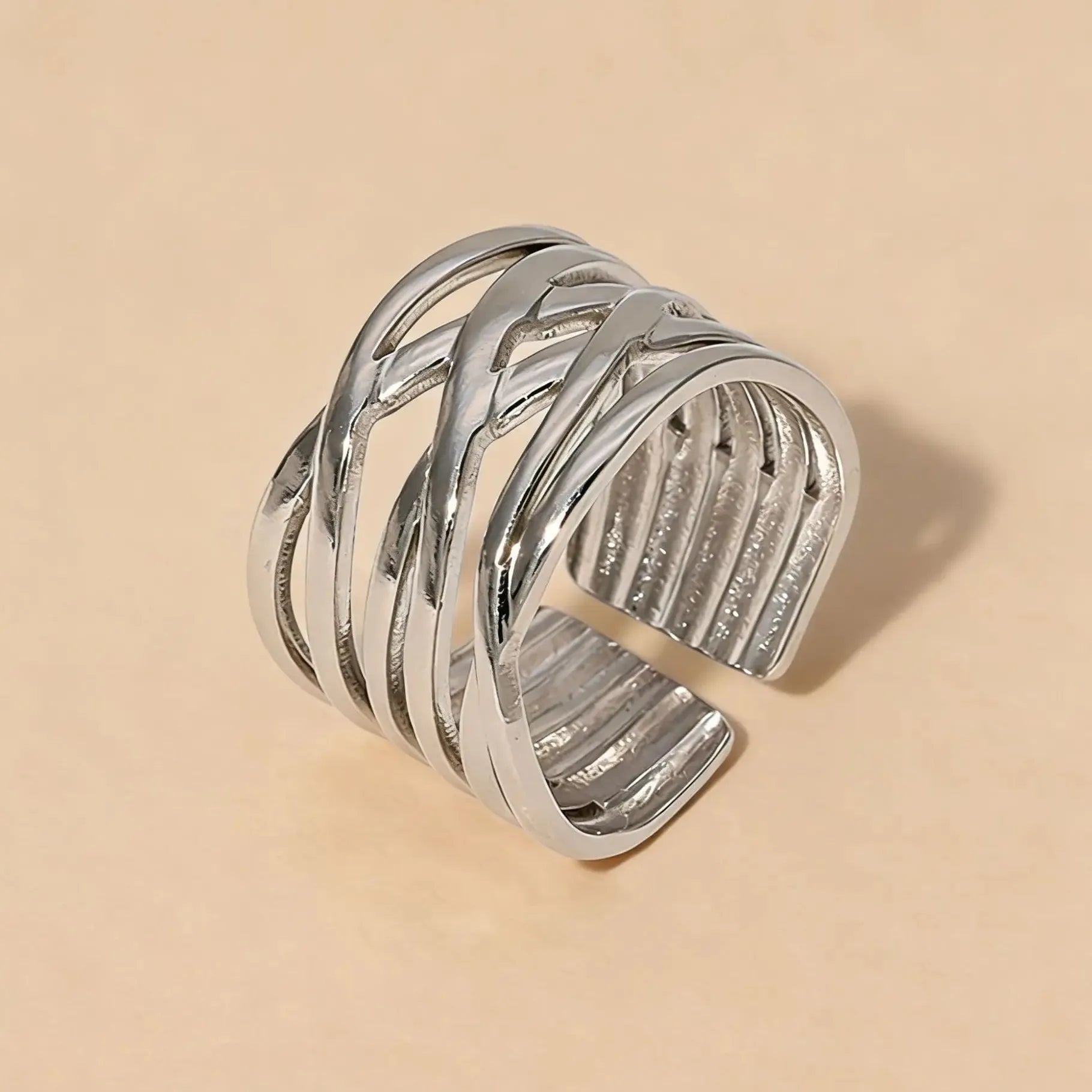 Women’s Stainless Steel Geometric Multi-Layer Line Ring Luxury Fashion Jewelry Gift