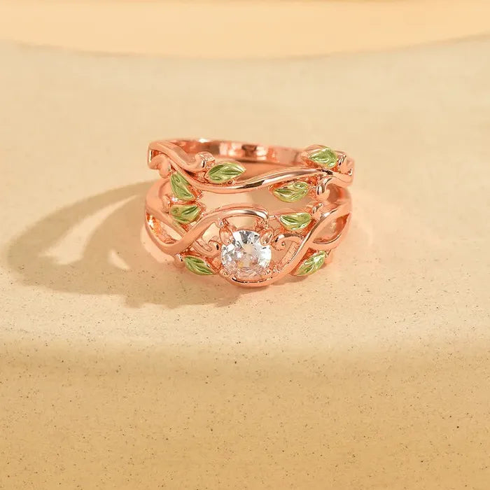 Rose Gold Imitation Zircon Ethnic Bridal Wedding Ring Retro Fashion Jewelry Gift