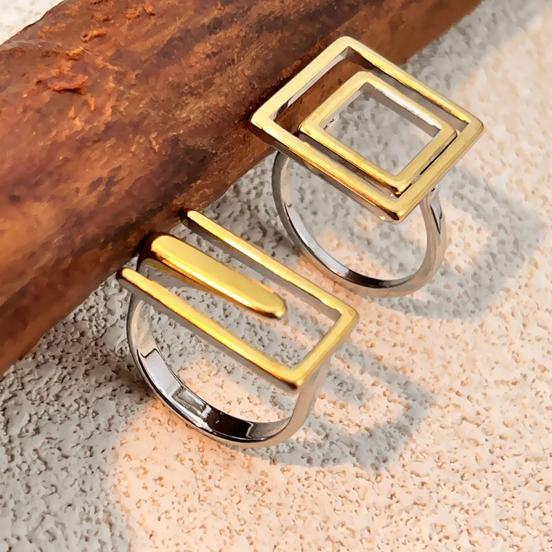 18k Gold Plated Stainless Steel Geometric Hollow Wire Ring for Women