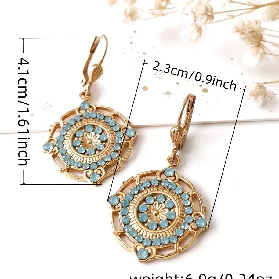 Vintage Gold Inlaid Light Blue Resin Drop Earrings Bohemian Geometric Jewelry Gift