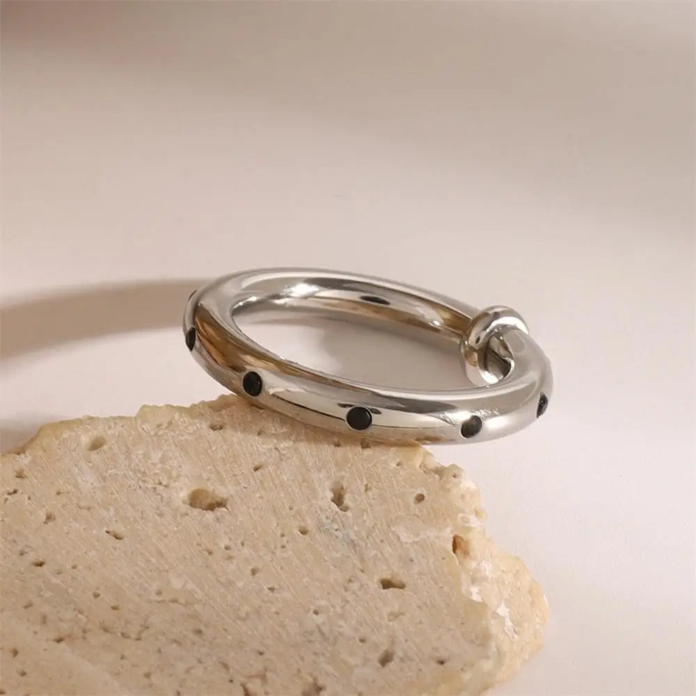 Stainless Steel Black Zircon Small Circle Unisex Ring Waterproof Anti-Allergic Punk Jewelry Gift