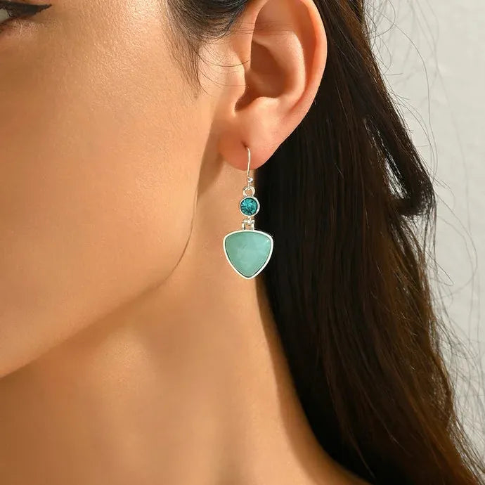 Bohemian Retro Light Blue Synthetic Gemstone Geometric Pendant Earrings Women