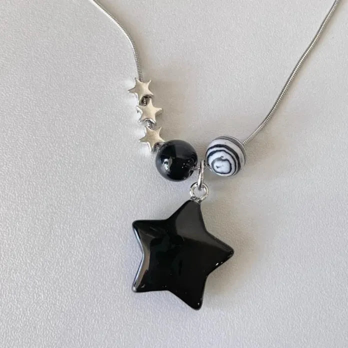 Y2K Star Pentagram Resin Beaded Pendant Necklace Unisex Vintage Jewelry