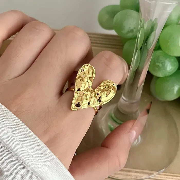 Adjustable Stainless Steel Butterfly Heart Geometric Open Ring for Women Jewelry