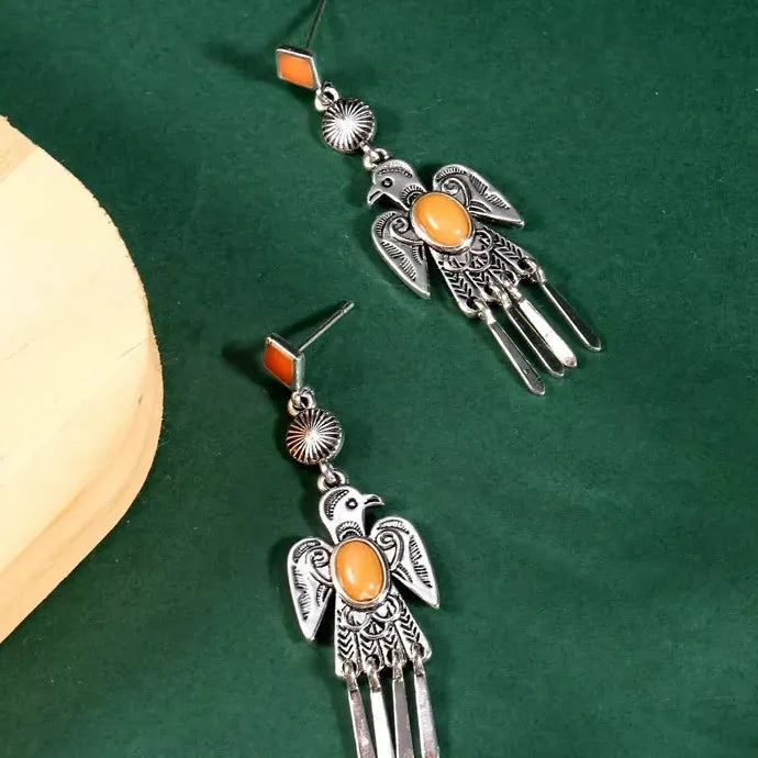 Handmade Vintage Bohemian Orange Round Geometric Drop Earrings Zinc Alloy
