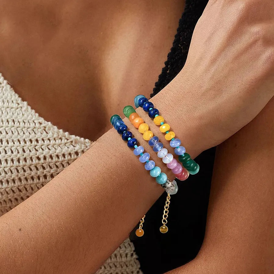 Summer Candy Color Natural Stone Bracelet Women Stainless Steel Waterproof Handmade Jewelry Gift
