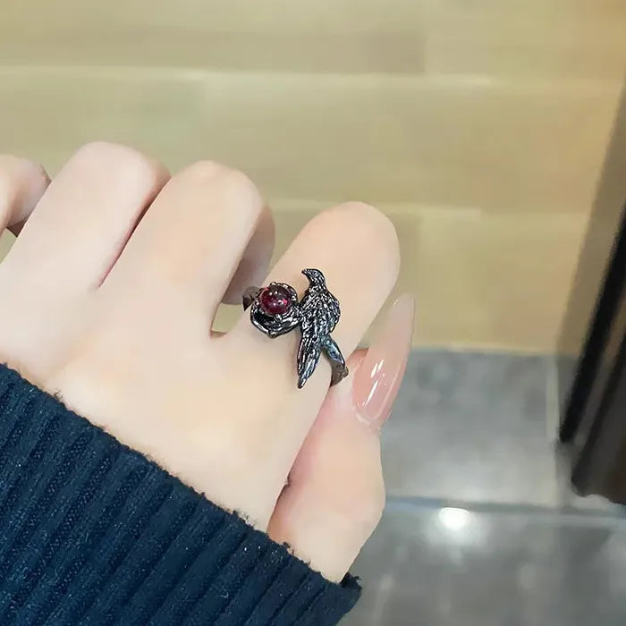 Black Thorn Crown Ring Y2K Punk Adjustable Zircon Statement Gift