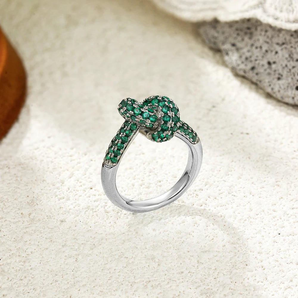 18k Gold Plated Stainless Steel Colored Zircon Knot Ring Women Wedding Jewelry