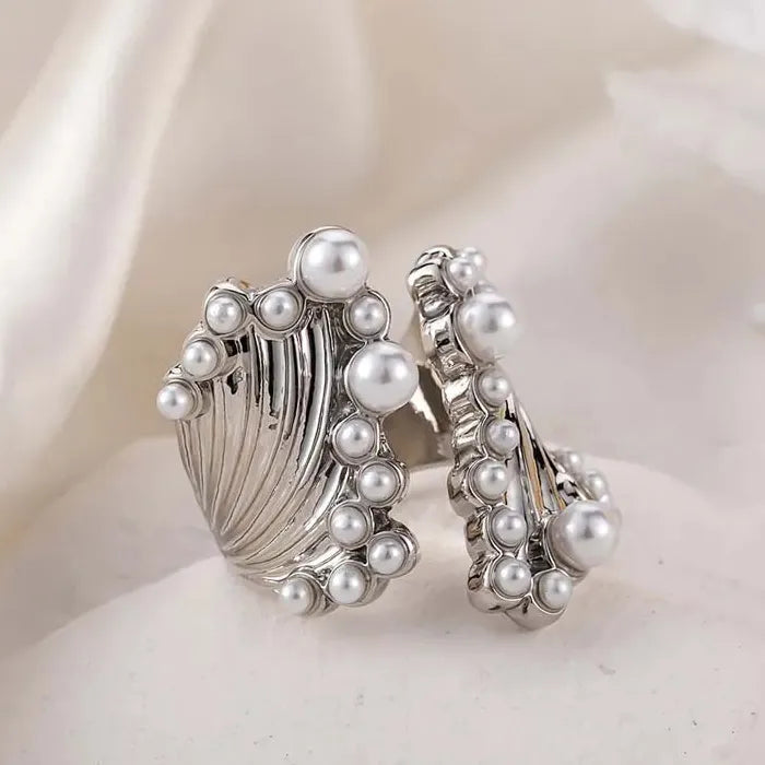Adjustable Korean Silver Pearl Open Ring for Women Girls Fashion Jewelry