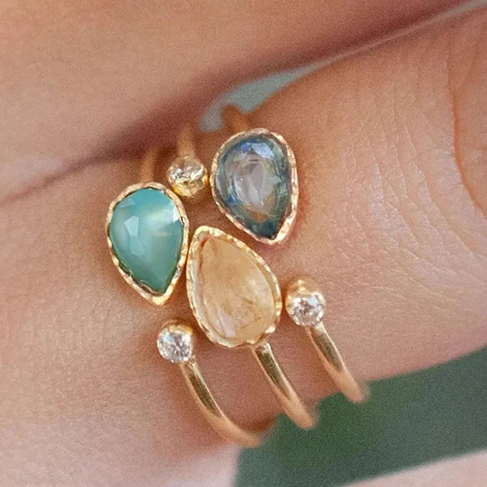 Geometric Colored Pear Acrylic Resizable Rings for Women with CZ Jewelry
