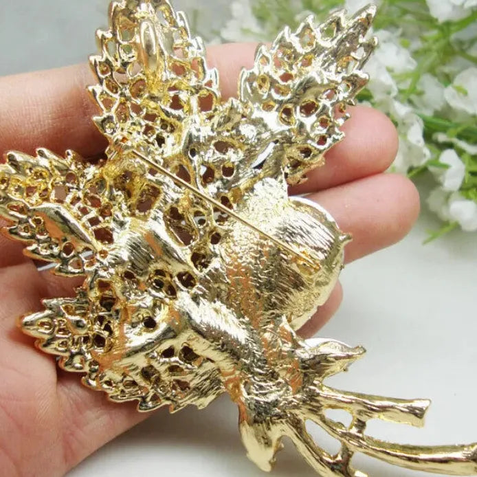 Vintage Brown Rhinestone Crystal Flower Leaf Brooch Pin Elegant Jewelry