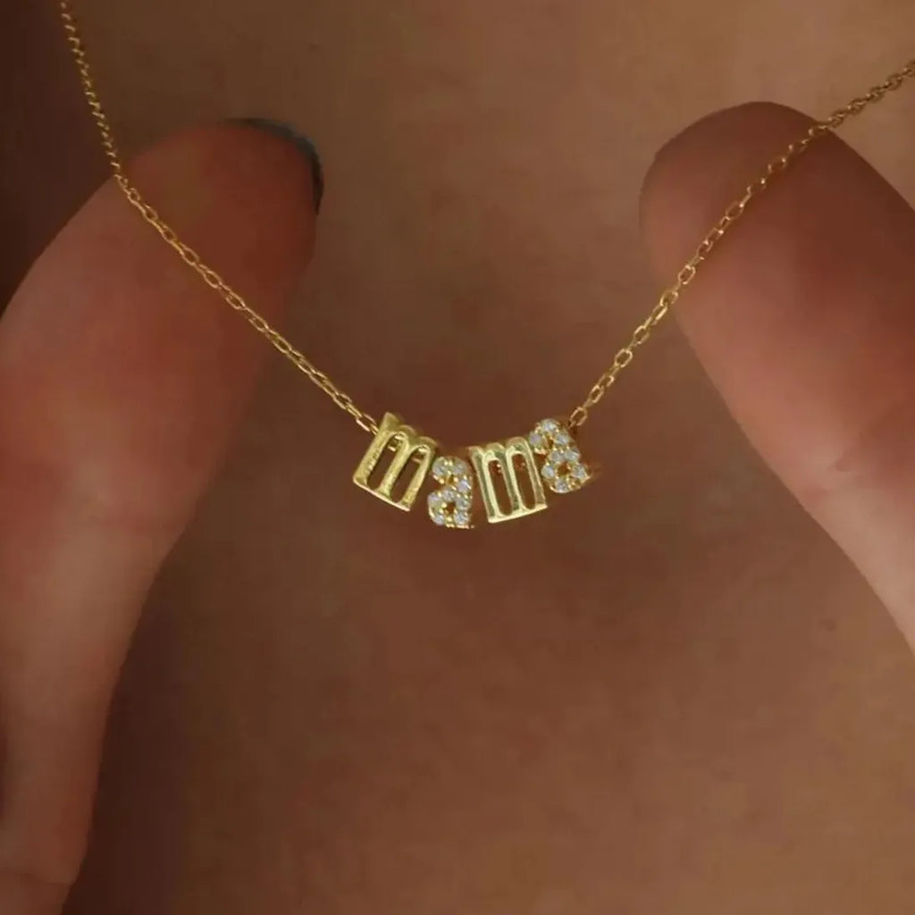 Mini Mama Letter Alphabet Zircon Stainless Steel 18K Gold Plated Necklace Choker Gift