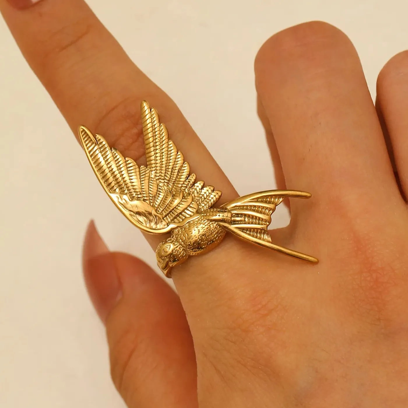 Gold Stainless Steel Peace Dove Ring Women Vintage Bird Jewelry Gift