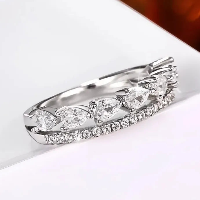 Luxury Water Drop CZ Brass Women’s Wedding Engagement Party Ring Geometric Design