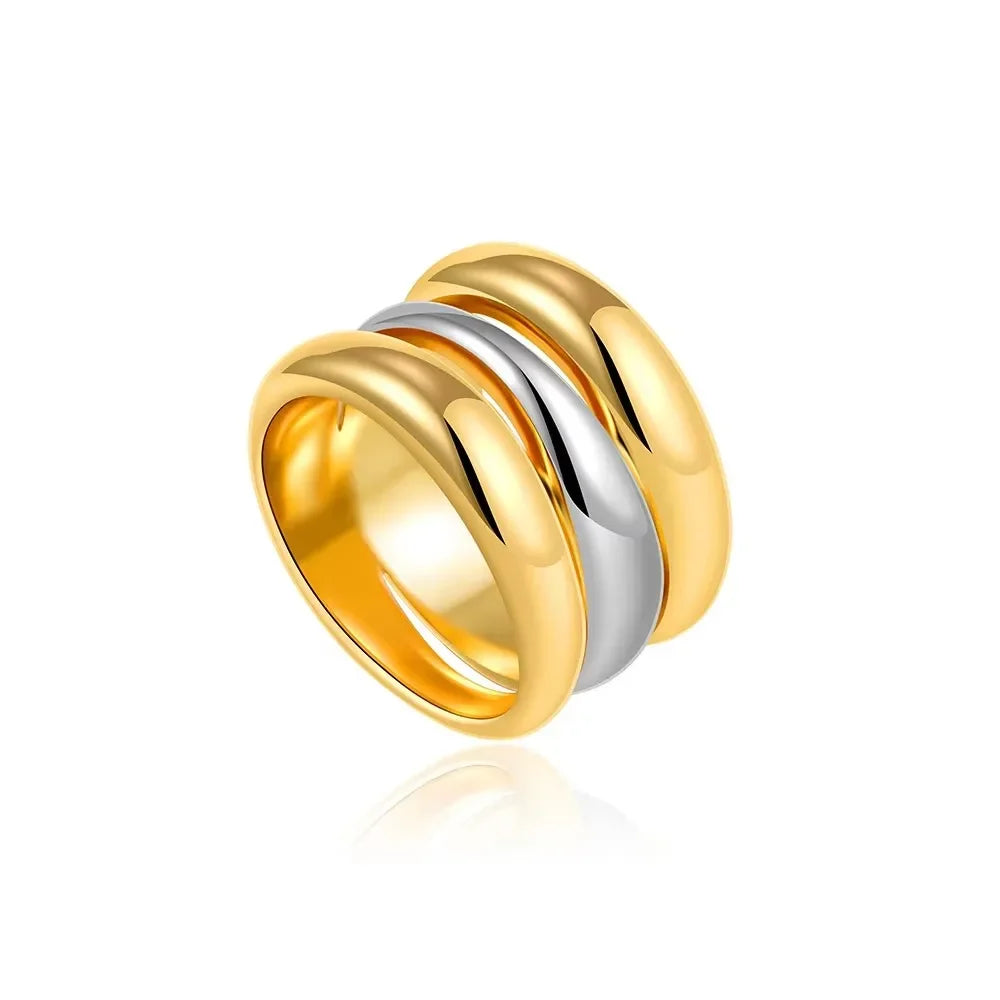 Punk Polished Bilayer Stainless Steel Chunky Rings for Women Gold Plated 2025